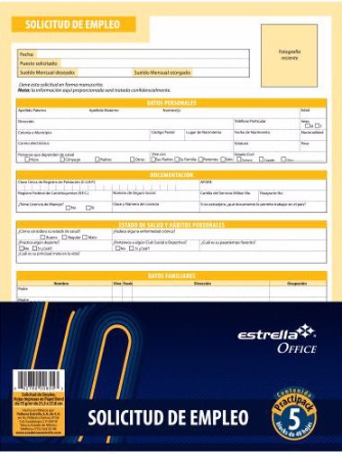 BLOCK SOLICITUD DE EMPLEO 40 HOJAS CARTA