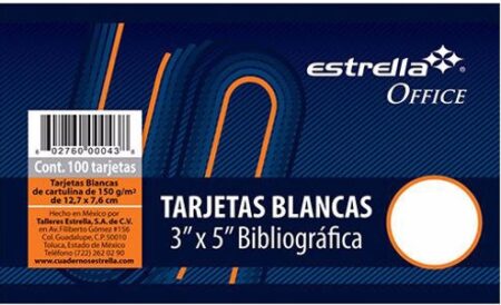 Tarjetas 3×5 Rayado Bibliografica 100 H