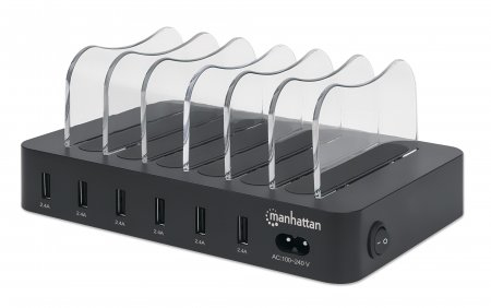 Estacion De Carga Manhattan 102254 Con 6 Puertos USB-A/50W/Color Negro