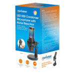 Microfono Alambrico Manhattan 102674 USB Con LED Rgb/Omnidireccional/Cancelacion De Ruido/Color Negro