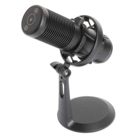 Microfono Alambrico Manhattan 102674 USB Con LED Rgb/Omnidireccional/Cancelacion De Ruido/Color Negro