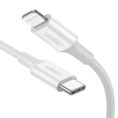 CABLE USB-C A LIGHTNING UGREEN 10493 1 METRO, 60W, 480 MBPS, CONECTOR C94, CAJA DE ABS, CUBIERTA DE TPE, COLOR BLANCO