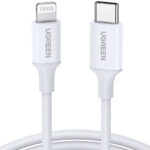 CABLE USB-C A LIGHTNING UGREEN 10493 1 METRO, 60W, 480 MBPS, CONECTOR C94, CAJA DE ABS, CUBIERTA DE TPE, COLOR BLANCO