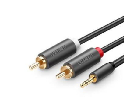Cable Adaptador De 3.5Mm Macho A 2 Rca Macho, Ugreen 10512, 3 Metros, Blindaje Multiple, Abs, Alta Calidad, Color Gris
