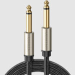 CABLE DE AUDIO MONO 6.35MM, MACHO A 6.35MM (1/4") MACHO, UGREEN 10640 5 MTS, NYLON TRENZADO, NUCLEO DE COBRE, BLINDAJE INTERNO, COLOR NEGRO