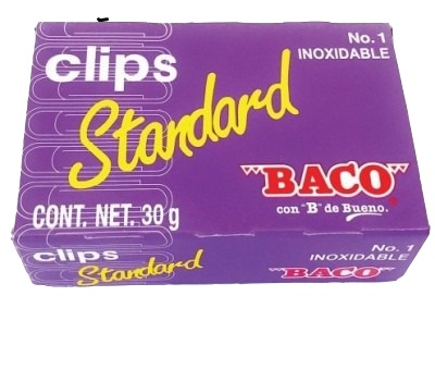 Clip Baco Estándar 1 12302. Paquete De 10 Cajas. Clip Metálico Galvanizado. -