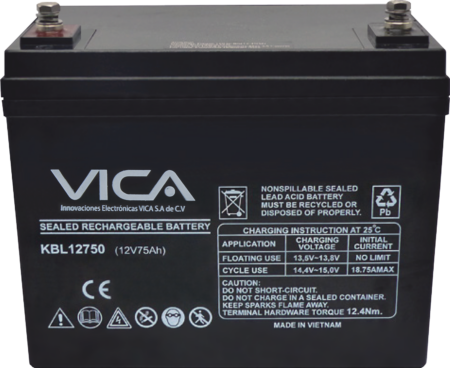 Bateria De Reemplazo Vica 12V/75A - Tipo De Acumulador: Plomo/Paquete Sellado Libre De Mantenimiento - Tiempo De Vida Útil 5 Años Aprox -