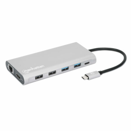 Docking Station Manhattan 130660 USB C/4Xusb/2Xusb C/3Xhdmi/1Xrj-45/1Xsd/1Xmicro SD/Gris