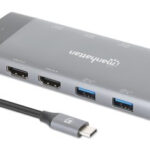 Docking Station USB-C Manhattan 130714 2Xhdmi/5Xusb-A/USB-C/Para Monitor Dual 8K Y Carga Pd/Color Gris
