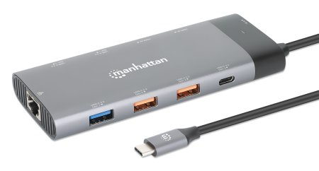 Docking Station USB-C Manhattan 130714 2Xhdmi/5Xusb-A/USB-C/Para Monitor Dual 8K Y Carga Pd/Color Gris