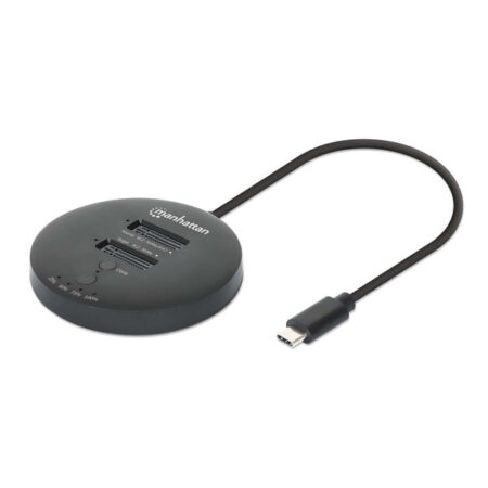 Estación De Acoplamiento Y Clonadora Dual-Bay De SSD M.2 NVMe Manhattan 130752 USB 3.2 Gen 2 Tipo-C 10 Gbps Para Factores De Forma 2230 A 22110 – Negro