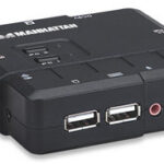 SWITCH KVM MANHATTAN 151252 COMPACTO 2 PUERTOS/CON CABLES Y SOPORTE DE AUDIO/COLOR NEGRO
