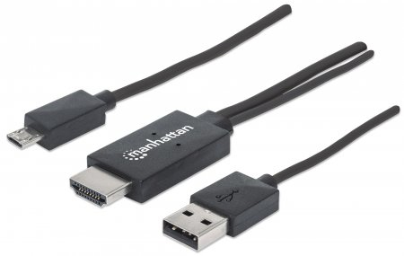 CABLE MHL MANHATTAN MICRO USB A HDMI, + USB-A P/ALIMENTACION, 151511