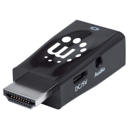 Micro Convertidor HDMI A VGA Con Audio Manhattan Macho/Hembra/USB Micro-B/Color Negro/151542