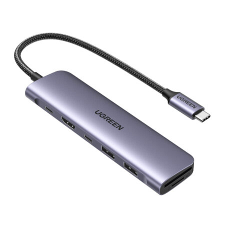 Hub USB-C Ugreen 15214, 7 En 1, 2 USB-A 3.0, 1 USB-C 3.0 (5Gbps), 1 USB-C Pd Carga 100W, HDMI 4K, Lector Tarjetas SD + Micro SD