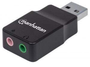 ADAPTADOR DE SONIDO ESTEREO USB A PUERTOS 3.5MM MANHATTAN 152754 ALTA VELOCIDAD COLOR NEGRO