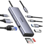 HUB USB-C UGREEN 15375 2 USB-A 3.0, 2 USB-C, USB-C PD CARGA 100W, HDMI 4K@60HZ, RJ45, LECTOR DE TARJETAS SD + MICRO SD, CAJA DE ALUMINIO