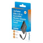 ADAPTADOR DE USB-C PD A MONITOR DUAL-HDMI MANHATTAN 154321 PARA LAPTOP Y TABLET/COLOR NEGRO