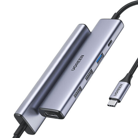 HUB USB-C UGREEN 15495 USB-A 3.0, USB-A 2.0, HDMI 2.0, USB-C PD CARGA 100W, CABLE TRENZADO, CARCASA DE ALUMINIO