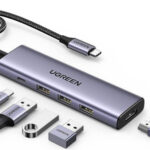 Hub USB-C 5 En 1 Ugreen 15596, HDMI 2.0, USB-A 3.0, USB-C Pd Carga 100W, Cable De Nylon Trenzado De 25 Cm, Carcasa De Aluminio
