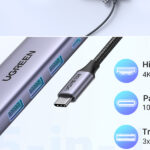 Hub USB-C 5 En 1 Ugreen 15596, HDMI 2.0, USB-A 3.0, USB-C Pd Carga 100W, Cable De Nylon Trenzado De 25 Cm, Carcasa De Aluminio