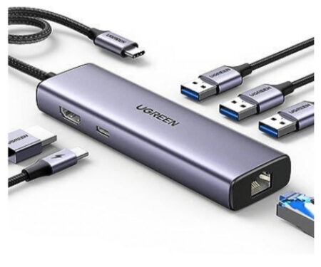 Hub USB-C 6 En 1 Ugreen 15598 (Docking Revodok) 3 Puertos USB-A 3.0 (5 Gbps)/USB-C Pd 100W/HDMI 4K@30Hz/Entrada 1 RJ45 (Gigabit Ethernet)/Chip De Ultima Gen/Potente Disipacion De Calor/Caja De Aluminio