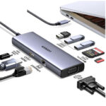 HUB USB-C 9 EN 1 UGREEN 15600, CARGA 100W, USB-A 3.0, USB-C PD, HDMI, RJ-45, VGA, SD, MICROSD, 5 GBIT/S, GRIS