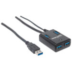Hub USB 3.0 Manhattan 162302, Supervelocidad 4 Puertos C/Adaptador De Energia