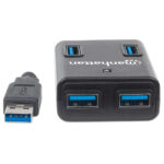 Hub USB 3.0 Manhattan 162302, Supervelocidad 4 Puertos C/Adaptador De Energia
