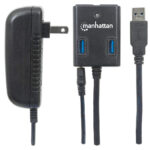 Hub USB 3.0 Manhattan 162302, Supervelocidad 4 Puertos C/Adaptador De Energia