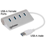 Hub 4 Puertos USB V3.0 Manhattan 163767, Sin Fuente, Aluminio