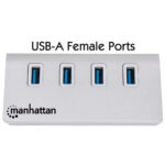 Hub 4 Puertos USB V3.0 Manhattan 163767, Sin Fuente, Aluminio