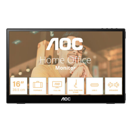 Monitor 15.6″ AOC 16T3E Portatil LED/Panel IPS/USB-C/FHD/1920X1080/60Hz/4Ms/Negro