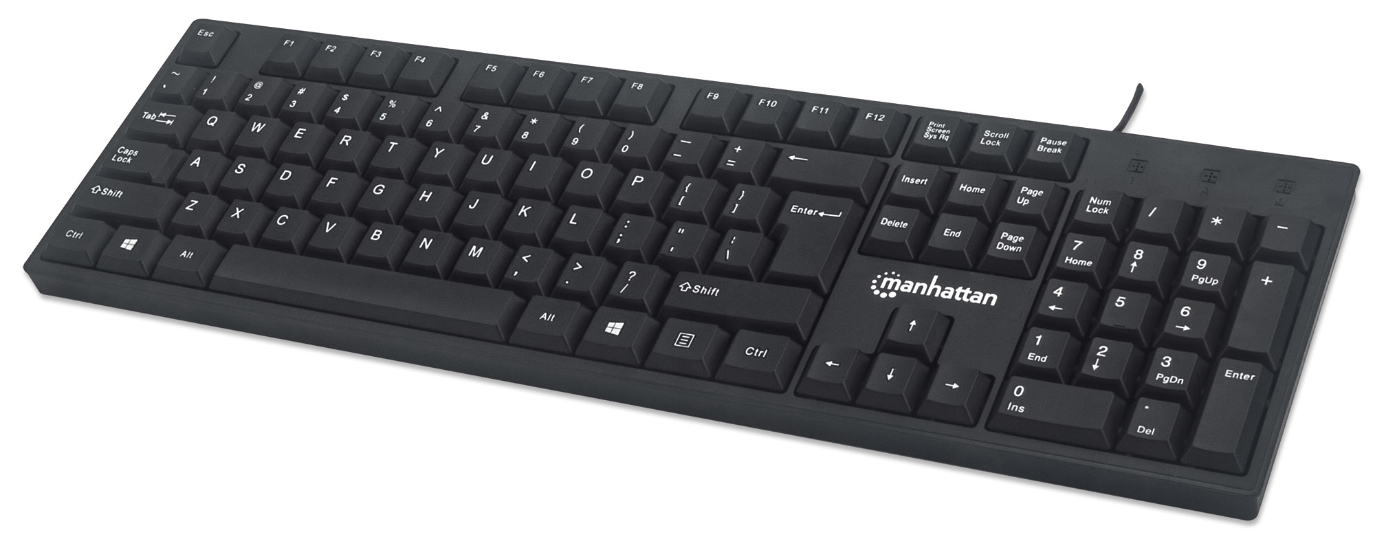 Teclado Alambrico Manhattan 179324 Usb De 1.3 M/104 Teclas/ingles/color Negro
