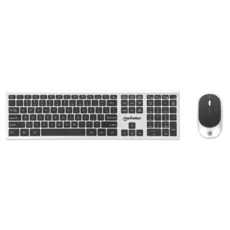 Kit De Teclado Y Mouse Óptico Inalámbrico Manhattan 180788 Mwk7400 De Tamaño Completo, Receptor USB RF 2.4 Ghz, 109 Teclas Con Mecanismo De Tijera Y Mouse De 1200 Dpi – Negro / Plata