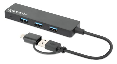 Hub 4 Puertos USB-A/USB-C Manhattan 180863, 5000 Mbit/S, Negro