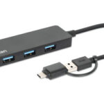 Hub 4 Puertos USB-A/USB-C Manhattan 180863, 5000 Mbit/S, Negro