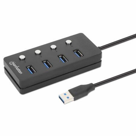Hub USB-A Manhattan 180887 4 Puertos USB-A/Interruptor De Encendido-Apagado Para Cada Puerto/Color Negro