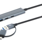 Hub USB Manhattan 181075 De 4 Puertos USB 3.2/2 USB-A/2 USB-C/Conector Adaptable De USB-A A USB-C/Gris