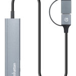 Hub USB Manhattan 181075 De 4 Puertos USB 3.2/2 USB-A/2 USB-C/Conector Adaptable De USB-A A USB-C/Gris