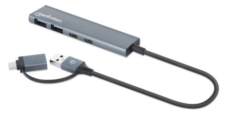Hub USB Manhattan 181075 De 4 Puertos USB 3.2/2 USB-A/2 USB-C/Conector Adaptable De USB-A A USB-C/Gris