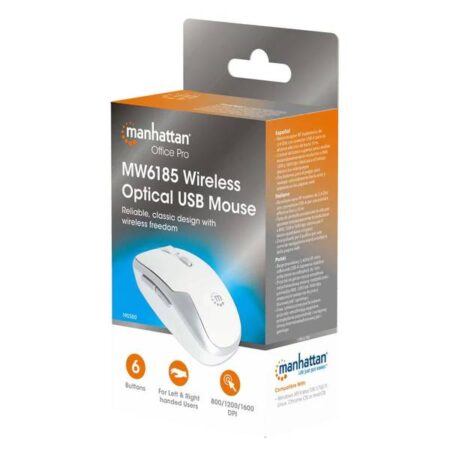 Mouse Inalambrico Manhattan Mw6185 1,600Dpi/6 Botones/Optico/Color Blanco/190350