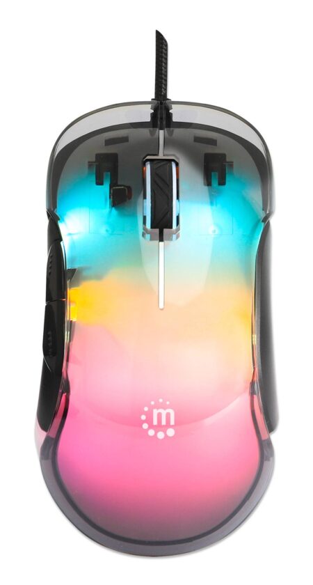 Mouse Inalambrico Manhattan 190381 12,800Dpi/7 Botones/Optico/USB-A/Luz LED Rgb Multicolor/Color Transparente