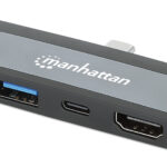 Docking Station USB-C Manhattan 190404 4 En 1/HDMI/USB-A/3.5Mm/USB-C Pd 100W/Adaptador Portatil/Color Gris
