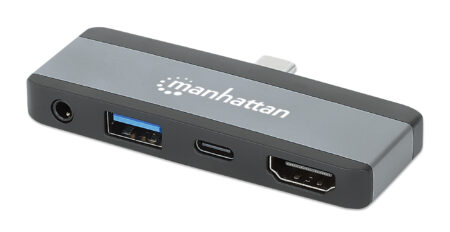 Docking Station USB-C Manhattan 190404 4 En 1/HDMI/USB-A/3.5Mm/USB-C Pd 100W/Adaptador Portatil/Color Gris