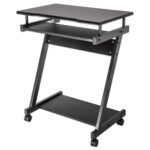 Escritorio Compacto Manhattan 207690 Color Negro, Ruedas, Bandeja Deslizable Para Teclado
