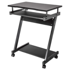 Escritorio Compacto Manhattan 207690 Color Negro, Ruedas, Bandeja Deslizable Para Teclado