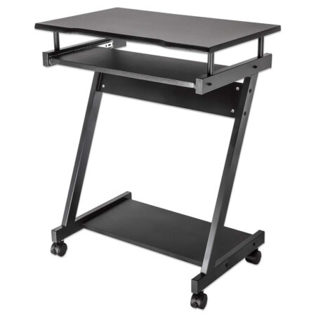 Escritorio Compacto Manhattan 207690 Color Negro, Ruedas, Bandeja Deslizable Para Teclado