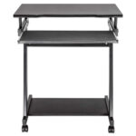 Escritorio Compacto Manhattan 207690 Color Negro, Ruedas, Bandeja Deslizable Para Teclado