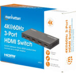 Switch HDMI Gigabit Manhattan 208222 Con 3 Puertos/4K/60Hz/Negro